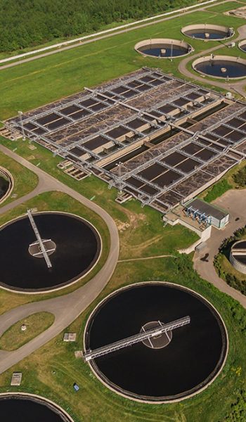 Aerial view of huge water treatment plant